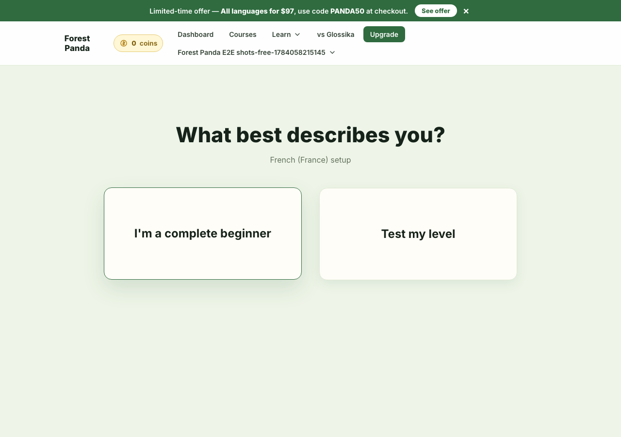 Forest Panda onboarding choice